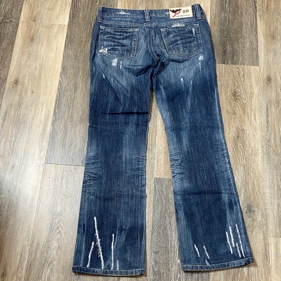 AJ ARMANI JEANS Men's Designer Distressed Boot Cut Denim Blue Jeans - Picture 4 of 7